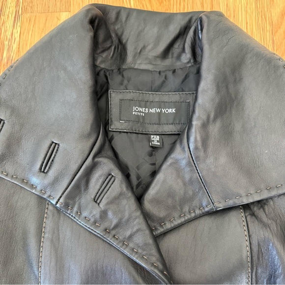 VTG Y2K Jones New York Black Soft Leather Blazer Jacket Petite XS - Picture 5 of 6